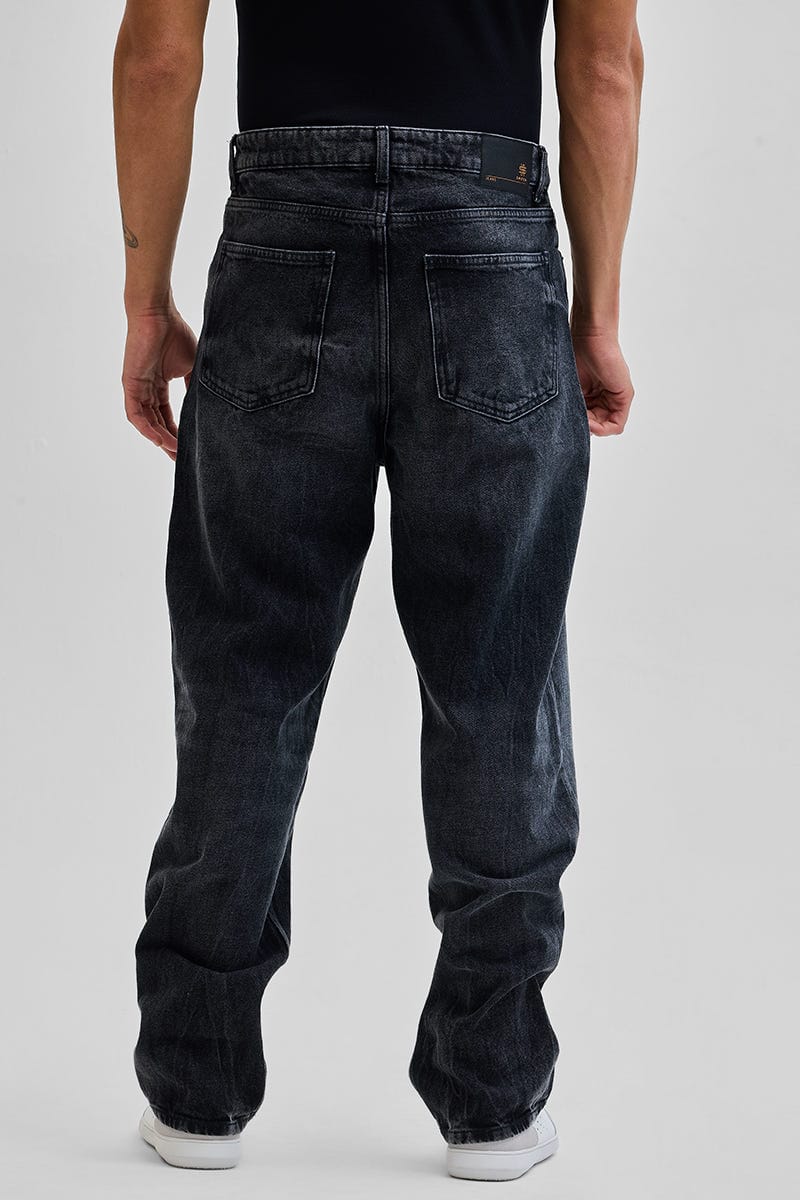 Men's Washed Wide Leg Denim Jeans